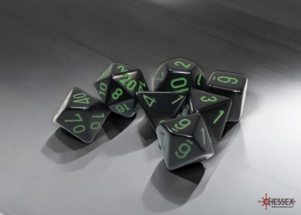 Chessex Opaque Black/green 7-die set -DiceEmporium.com