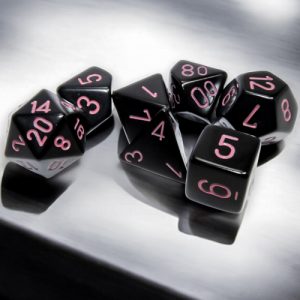 Chessex Opaque Black/pink 7-die set -DiceEmporium.com