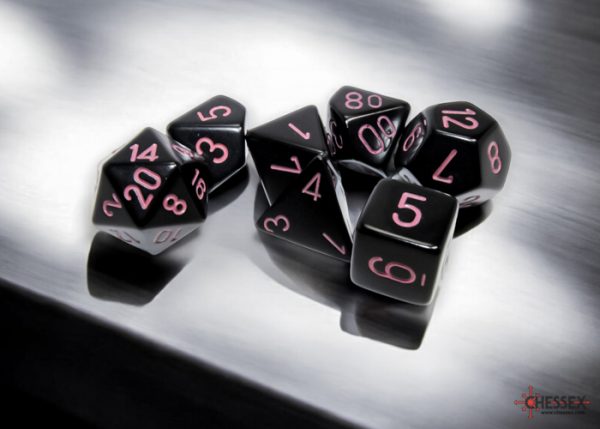 Chessex Opaque Black/pink 7-die set -DiceEmporium.com