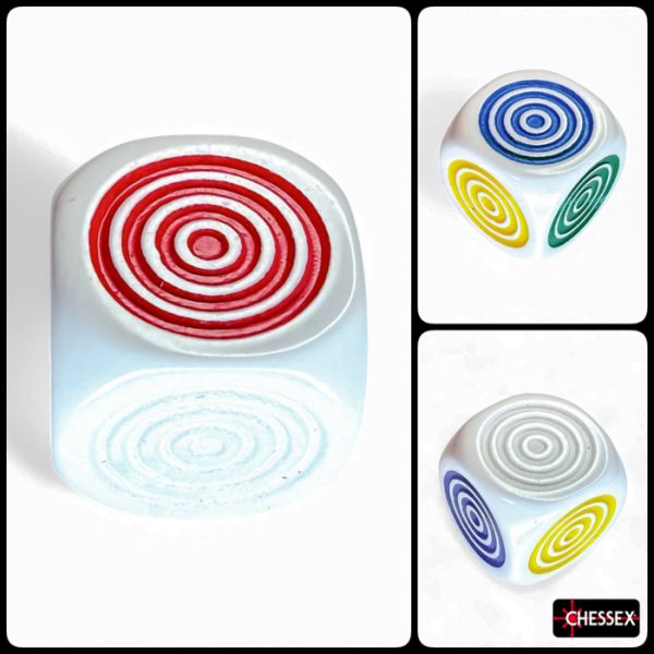 Opaque White/multi color Target Dice - Dice Emporium