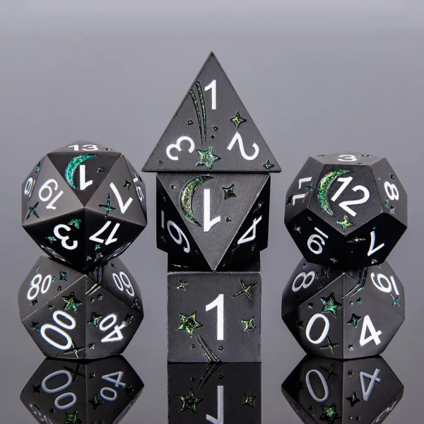 Shiny Green Planet 7-die set - dice emporium